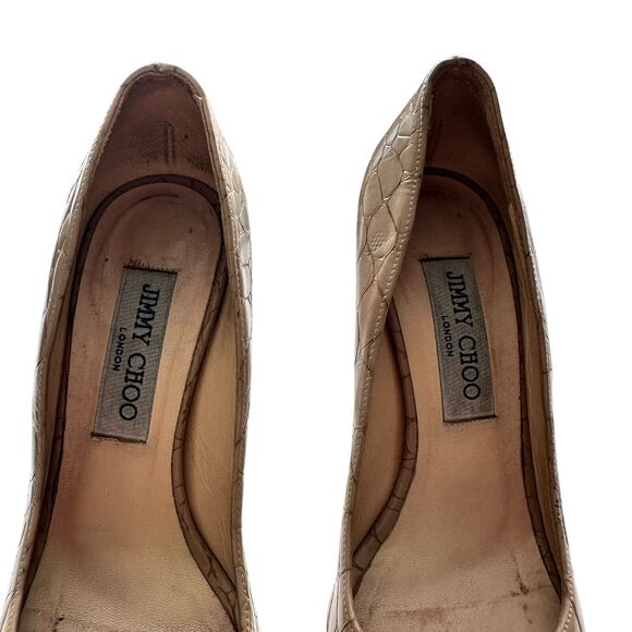 Jimmy Choo High Heels 35.5 US 6 Croc Embossed Open Toe Neutral Platform - Picture 6 of 7